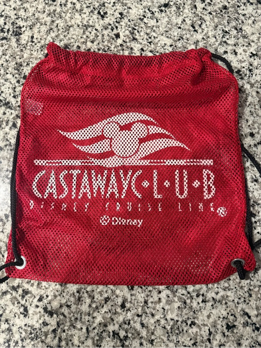 Disney Castaway Club Red Mesh Drawstring Bag